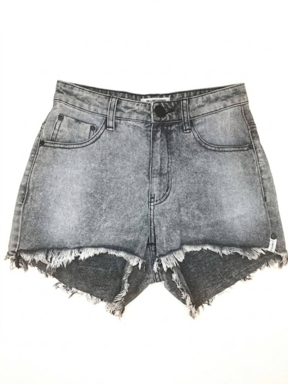 ONE TEASPOON Bonita High Waist Grey Society Acid Wash Fray Hem Denim Shorts, 26